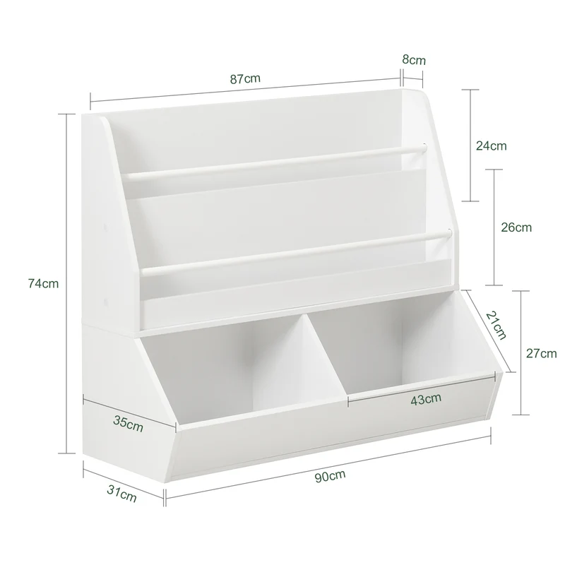 SoBuy KMB56-W Bibliothèque Enfant Étagère de Rangement Jouets pour Enfants Étagère à Livres, Étagères à 2 hauteurs, 2 Compartiments