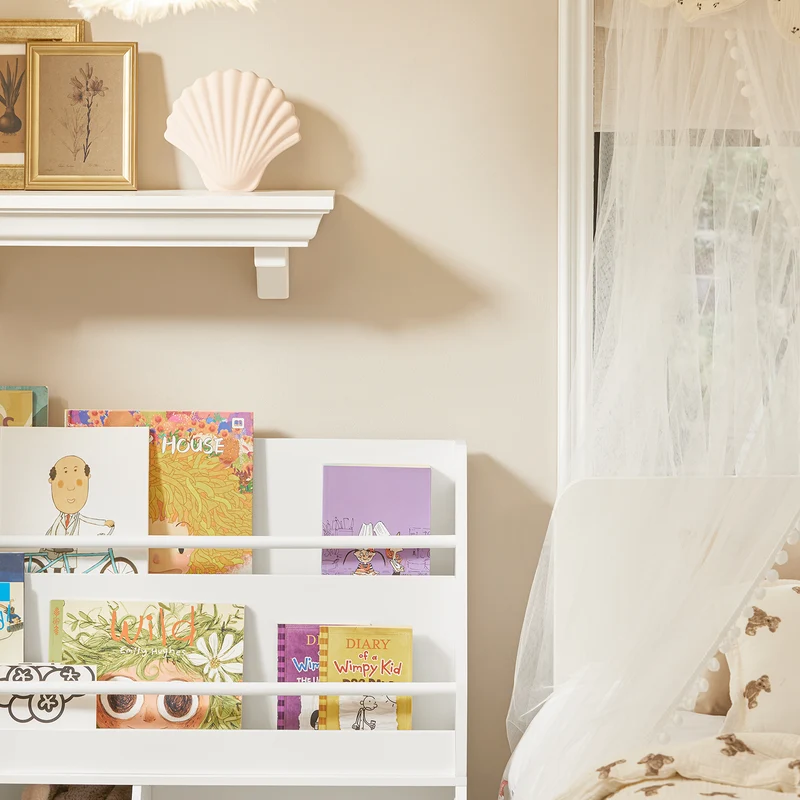 SoBuy KMB56-W Bibliothèque Enfant Étagère de Rangement Jouets pour Enfants Étagère à Livres, Étagères à 2 hauteurs, 2 Compartiments