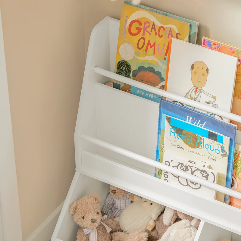 SoBuy KMB56-W Bibliothèque Enfant Étagère de Rangement Jouets pour Enfants Étagère à Livres, Étagères à 2 hauteurs, 2 Compartiments