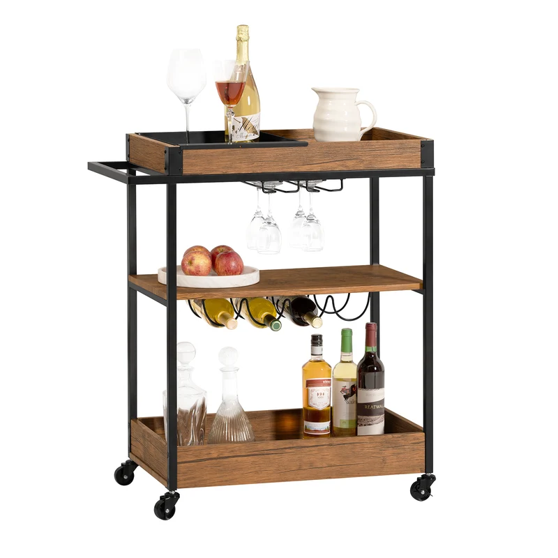 SoBuy SVW19-N Chariot de Service à roulettes à 3 Niveaux avec Plateau Amovible