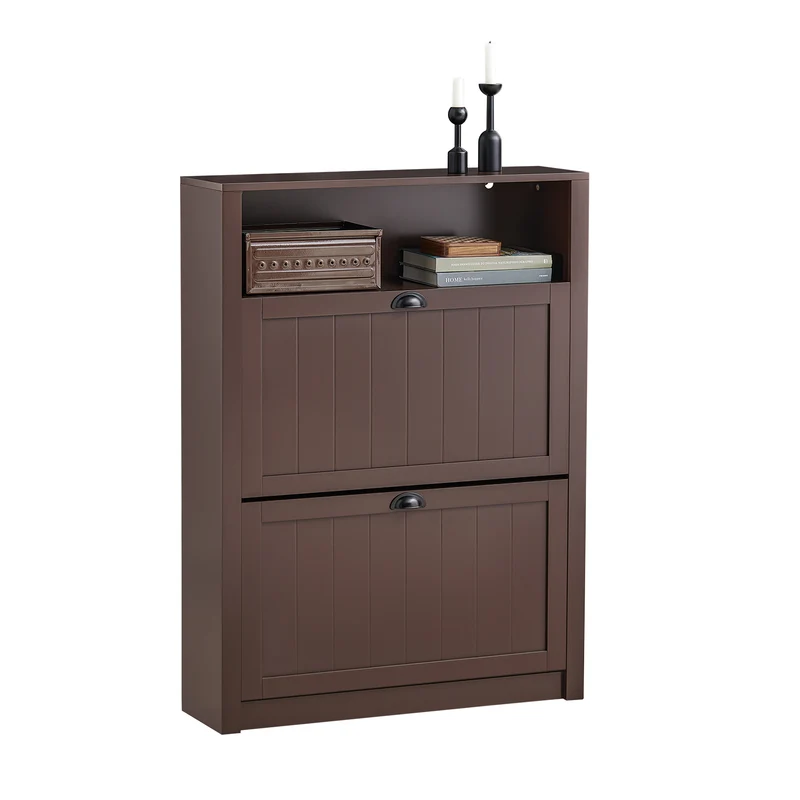 SoBuy FSR87-BR Meuble de Rangement à Chaussures Armoire à Chaussures Commode à Chaussures 2 abattants et Compartiment