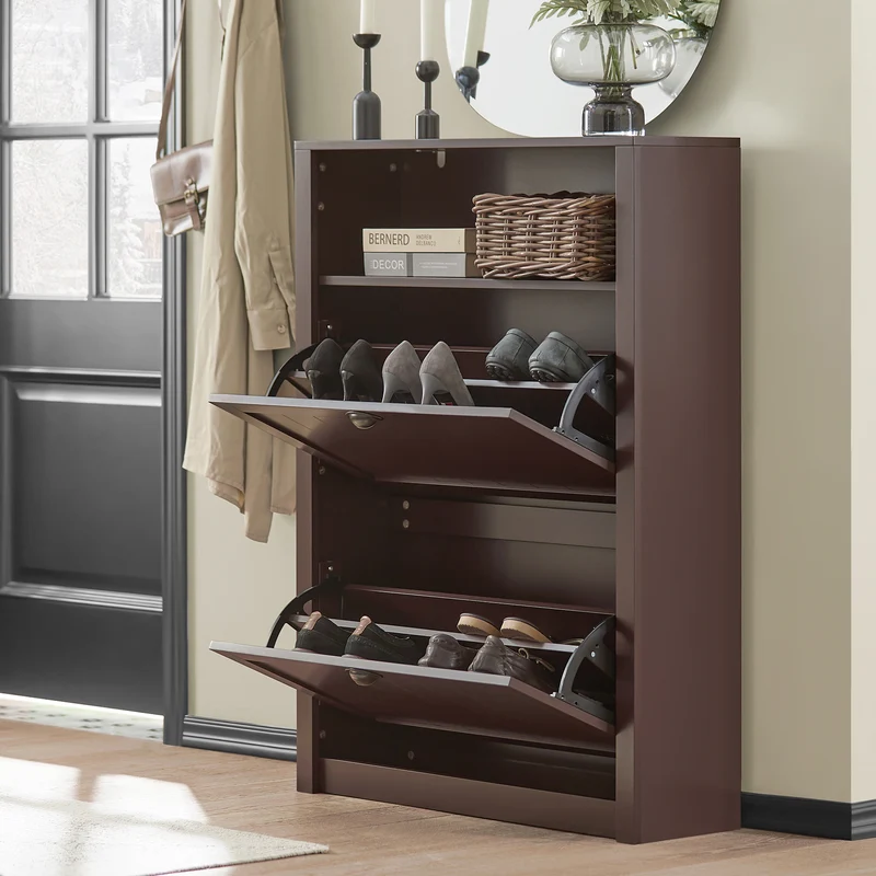 SoBuy FSR87-BR Meuble de Rangement à Chaussures Armoire à Chaussures Commode à Chaussures 2 abattants et Compartiment