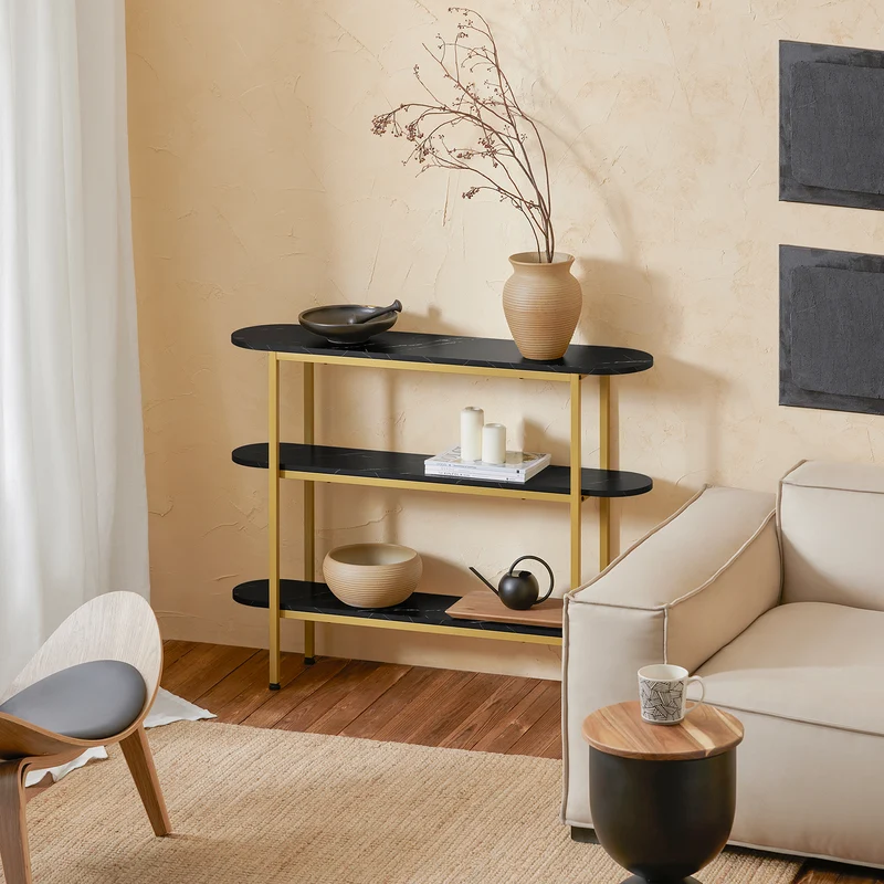 SoBuy FSB66-SCH Table Console Table d'Appoint Table d’Entrée Bout de Canapé à 3 Niveaux Effet Marbre Cadre en Métal
