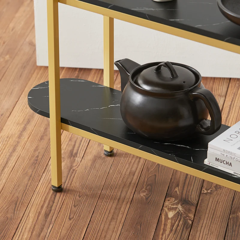 SoBuy FSB66-SCH Table Console Table d'Appoint Table d’Entrée Bout de Canapé à 3 Niveaux Effet Marbre Cadre en Métal