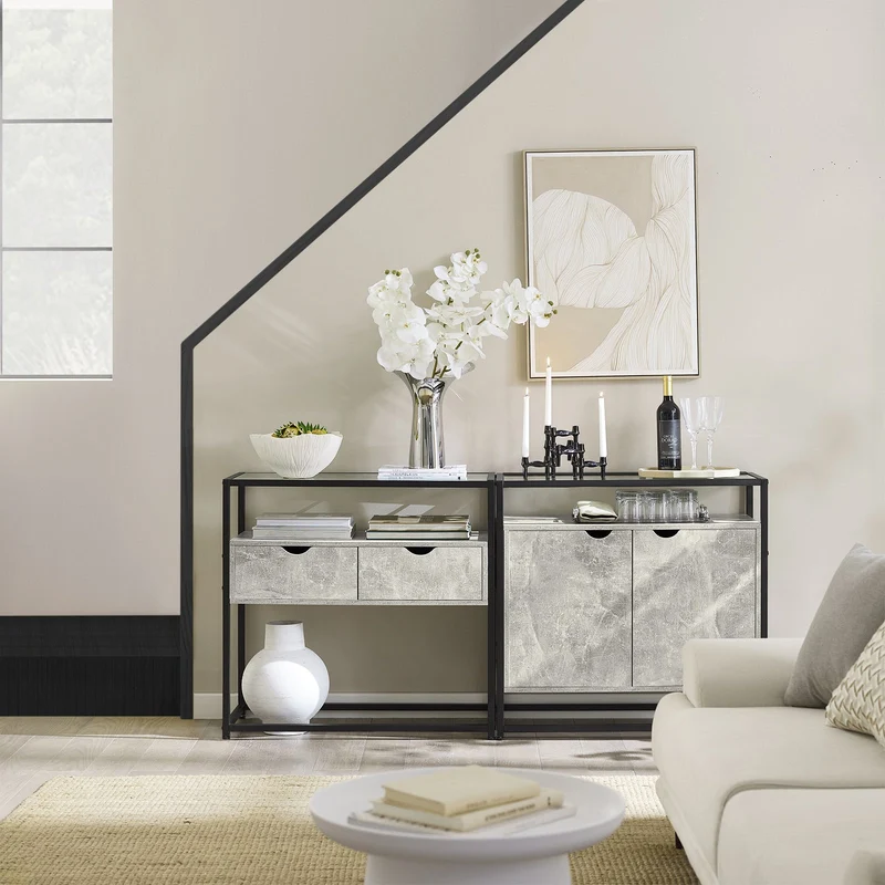 SoBuy FSB55-HG Table Console, Table d’Entrée, Meuble d’Entrée, Bout de Canapé avec 1 Étagère et 2 Portes
