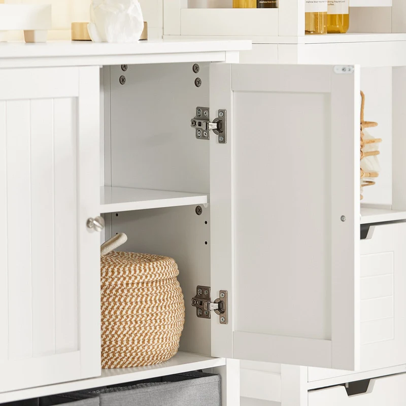 SoBuy BZR64-W Meuble Armoire Meuble Bas Salle de Bains Placard de Rangement, Commode avec 2 Portes et 2 Paniers Amovibles