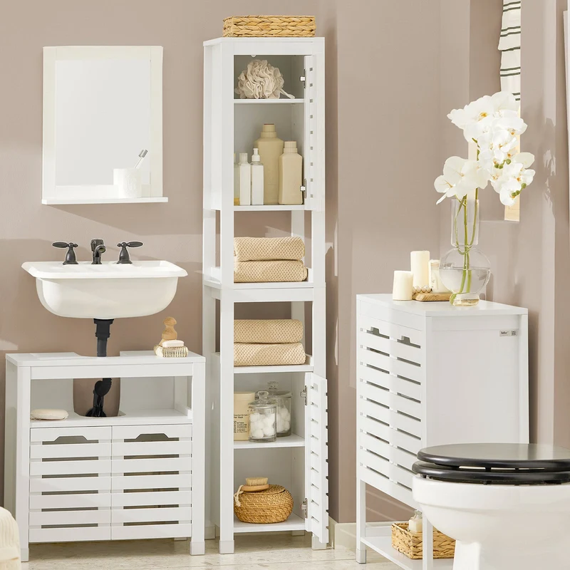 SoBuy BZR59-W Meuble Colonne de Salle de Bain, Armoire Haute, Placard de Rangement, Étagère de Rangement