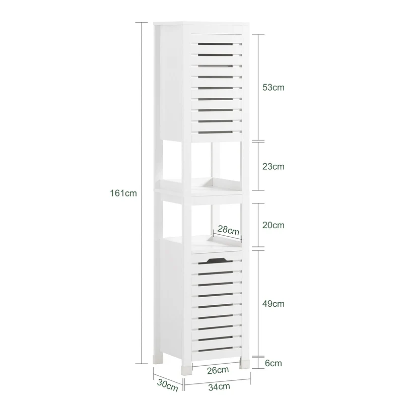 SoBuy BZR59-W Meuble Colonne de Salle de Bain, Armoire Haute, Placard de Rangement, Étagère de Rangement