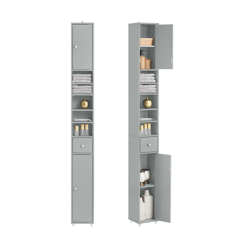 SoBuy BZR34-HG Meuble Colonne Armoire Haut de Salle de Bain avec 1 Tiroir, 2 Portes et 5 Compartiments