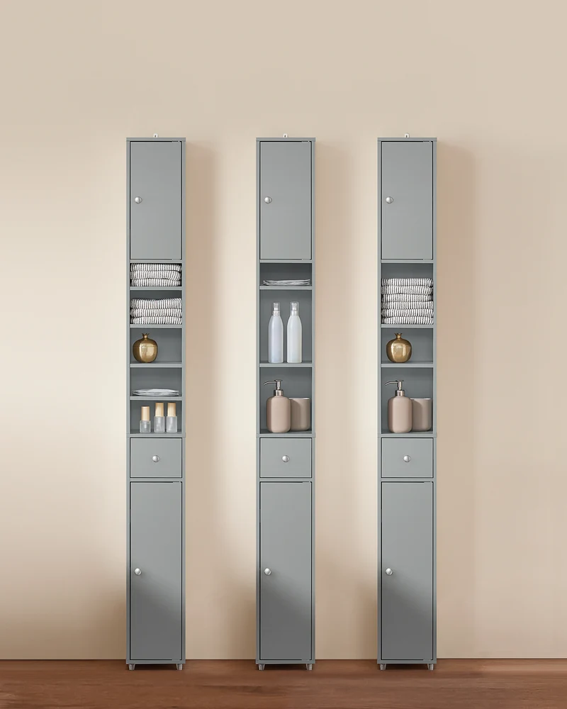 SoBuy BZR34-HG Meuble Colonne Armoire Haut de Salle de Bain avec 1 Tiroir, 2 Portes et 5 Compartiments