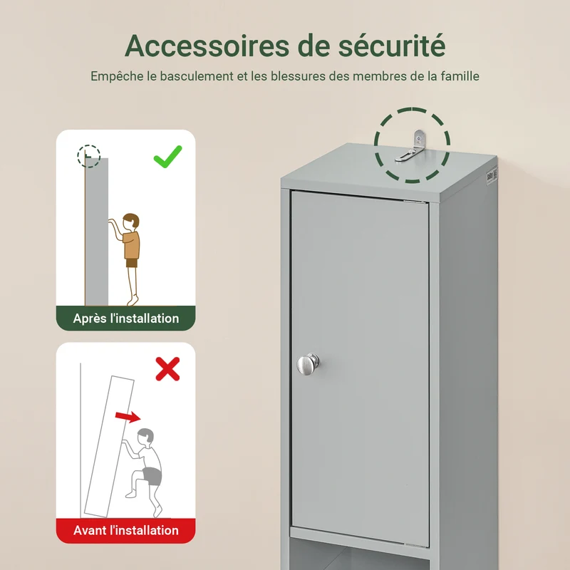 SoBuy BZR34-HG Meuble Colonne Armoire Haut de Salle de Bain avec 1 Tiroir, 2 Portes et 5 Compartiments