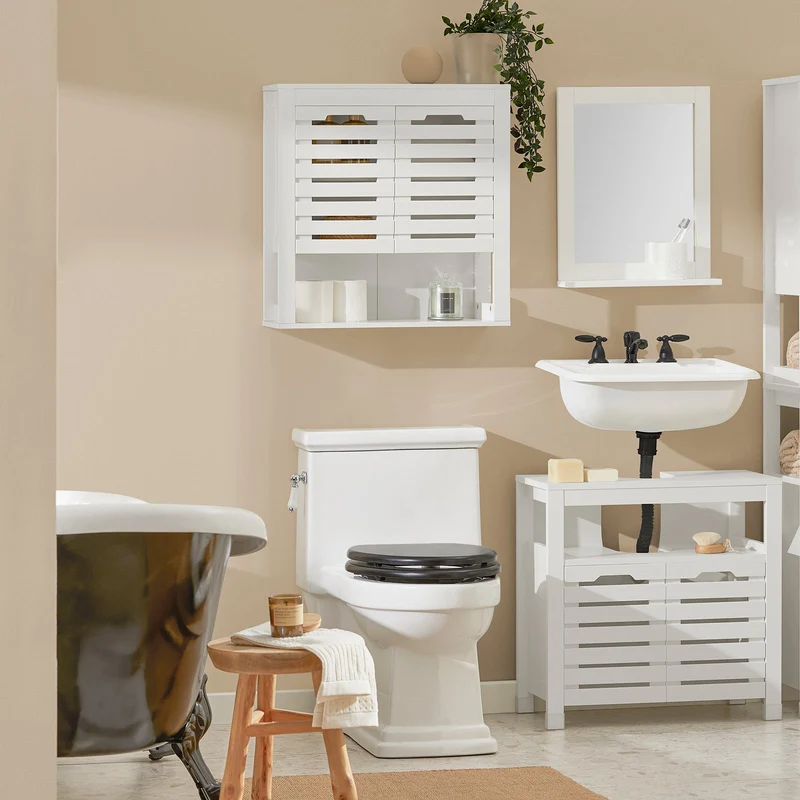 SoBuy BZR51-W Meuble Haut Armoire de Toilettes Salle de Bain Suspendue Placard Commode Murale Armoire à Pharmacie