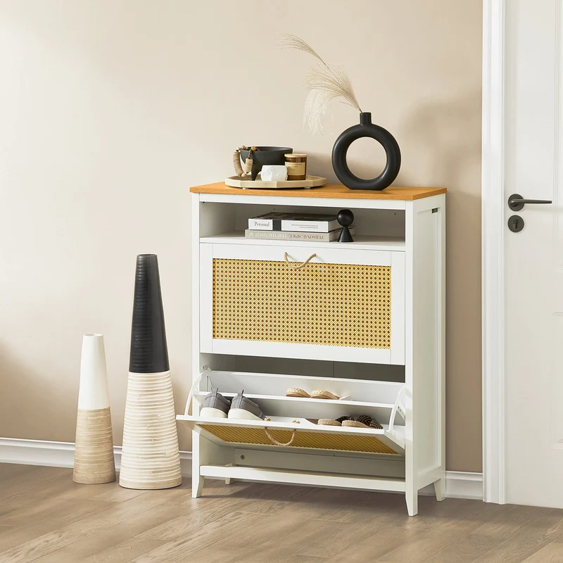 SoBuy FSR127-W Armoire à Chaussures sur Pieds, Meuble d'Entrée Rangement pour Couloir – Blanc