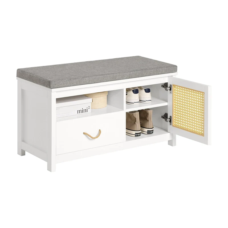 SoBuy FSR126-W Banc à Chaussures avec Coussin Rembourré et Rangement pour Entrée Couloir – 81x36x46 cm, Blanc