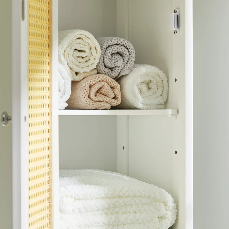 SoBuy BZR70-W Meuble Colonne, Armoire Haute, Placard, Meuble de Salle de Bain sur Pieds, ploy rotin
