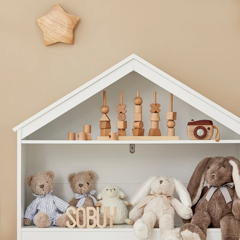 SoBuy KMB52-W Étagère Enfant, Organisateur Jouets et Livres, Meuble Jouets avec 1 Tiroir à Roulettes
