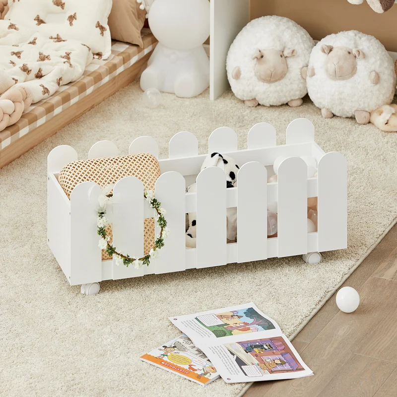 SoBuy KMB52-W Étagère Enfant, Organisateur Jouets et Livres, Meuble Jouets avec 1 Tiroir à Roulettes