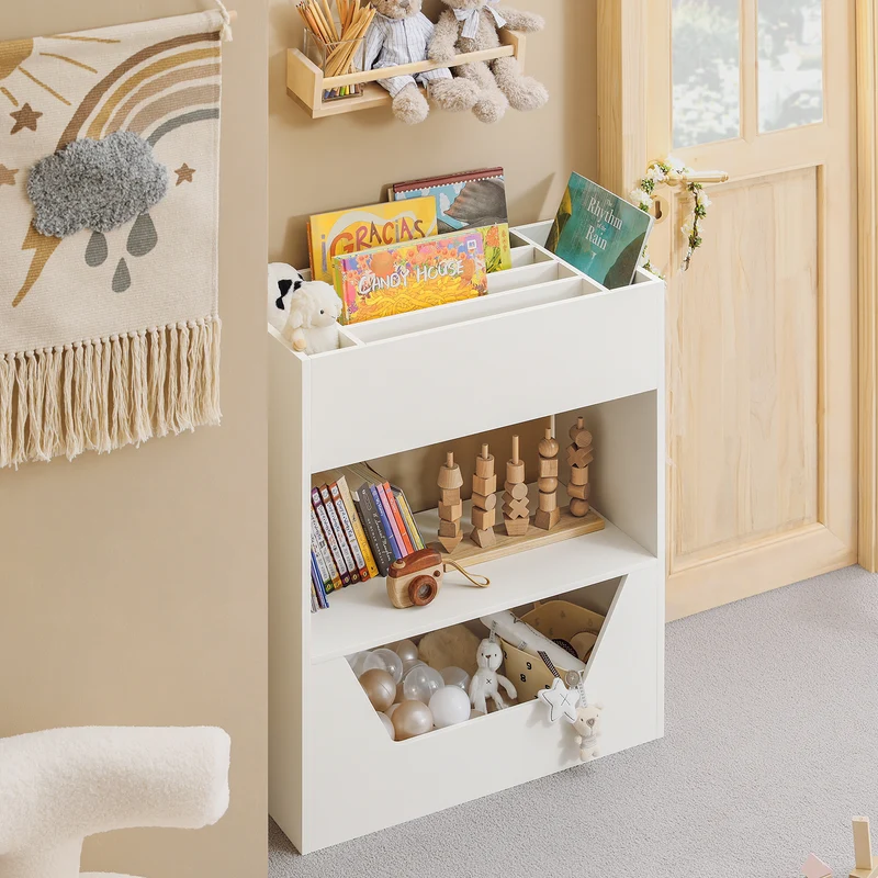 SoBuy KMB51-W Étagère Enfant, Étagère à Livres, Étagère de Rangement pour Livres et Jouets, Bibliothèque Enfant
