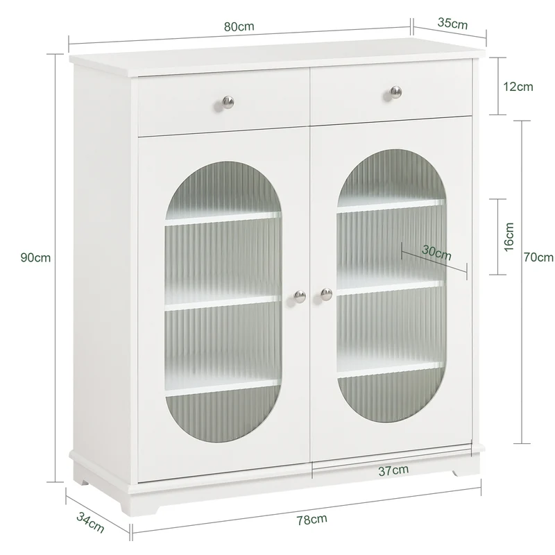 SoBuy FSB68-W Meuble d’Entrée avec Rangement Chaussures Intégré – 2 Portes Vitrées et 2 Tiroirs – Entrée Organisée – 80x35x90 cm Blanc