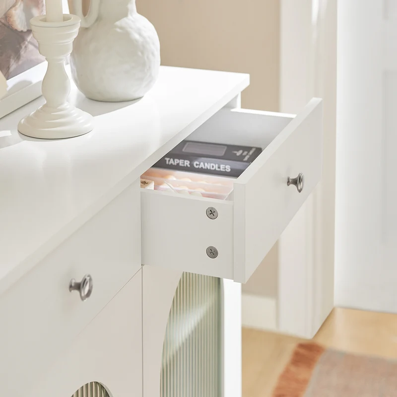 SoBuy FSB68-W Meuble d’Entrée avec Rangement Chaussures Intégré – 2 Portes Vitrées et 2 Tiroirs – Entrée Organisée – 80x35x90 cm Blanc