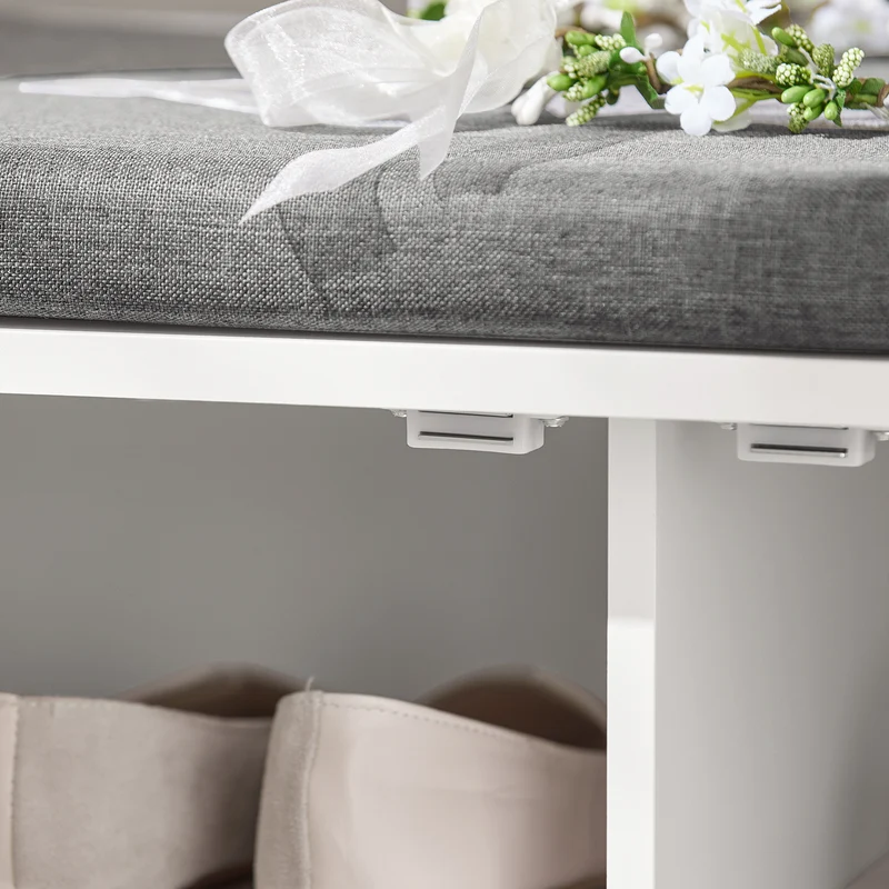 SoBuy FSR121-W Banc à Chaussures avec Coussin Rembourré, 2 Portes Vitrées et 4 Étagères pour Entrée – 60x35x45 cm, Blanc