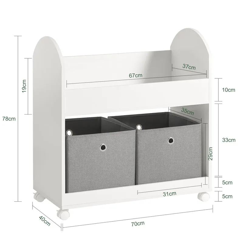 SoBuy KMB53-W Étagère de Rangement Roulantes, Bibliothèque pour Enfants, Étagère à Livres, Armoire à Jouets avec 1 Étagère, 2 Paniers et 4 roulettes