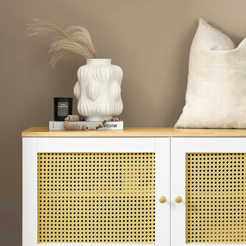 SoBuy FSR103-WN Banc de Rangement, Banc à Chaussures, Meuble d’Entrée, Meuble Bas, Coffre de Rangement avec 2 Portes en Ploy Rotin