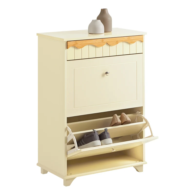 SoBuy FSR124-MI Armoire à Chaussures à Chaussures, Commode à Chaussures sur Pieds, Meuble d'entrée avec 1 Tiroir et 2 Abattants