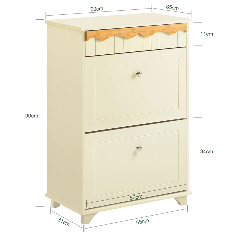 SoBuy FSR124-MI Armoire à Chaussures à Chaussures, Commode à Chaussures sur Pieds, Meuble d'entrée avec 1 Tiroir et 2 Abattants