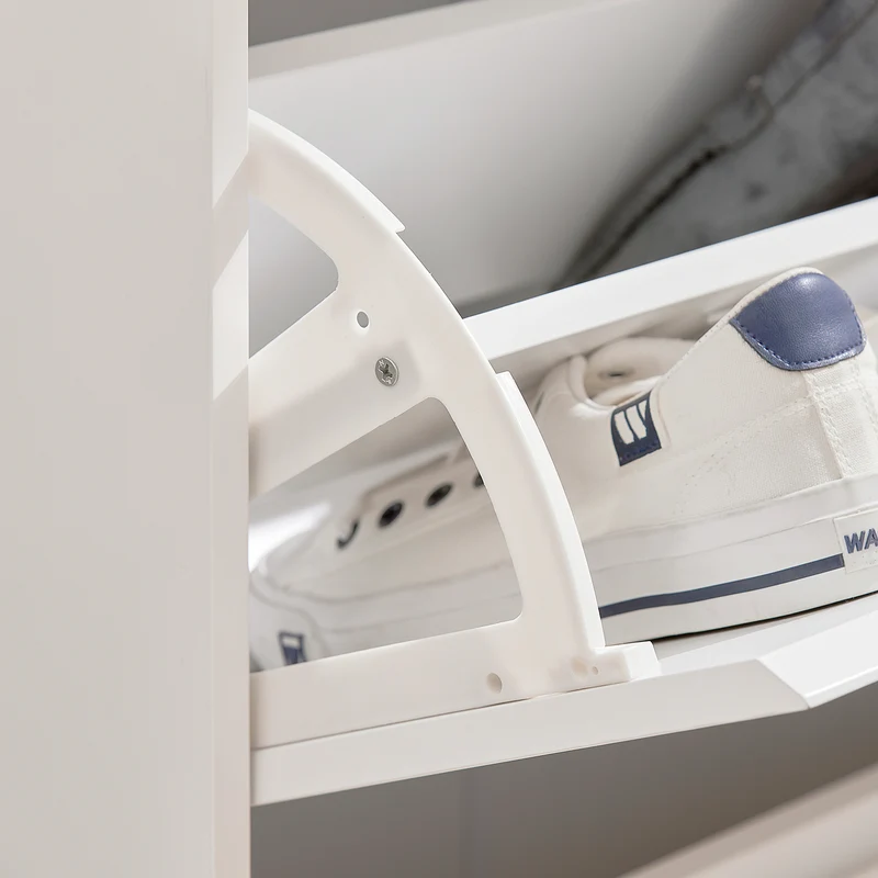 SoBuy FSR111-W Armoire à Chaussures 2 Abattants, 2 Compartiments Ouverts et 1 Porte pour Entrée Couloir, Blanc