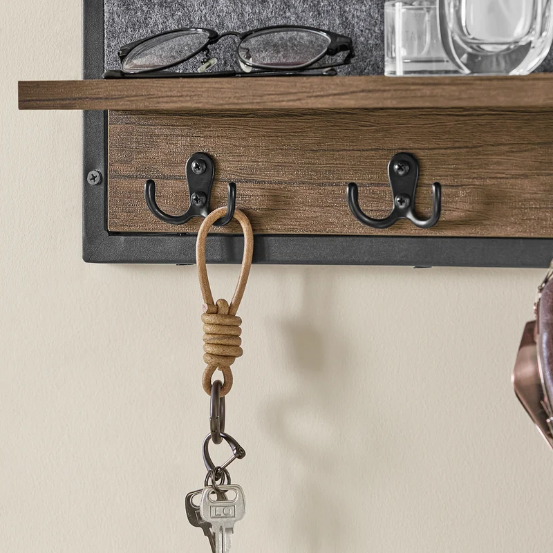 SoBuy FHK20-N Étagère Murale, Porte Manteau, Panneau Mural en Grille, avec Tableau Mémo en Feutre, 1 Tablette et 3 Crochets
