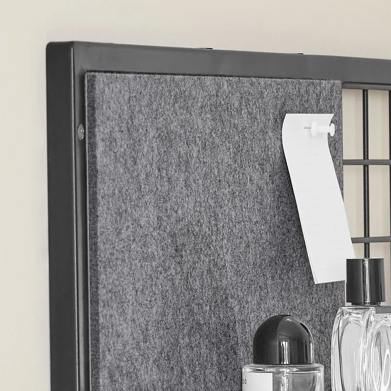 SoBuy FHK20-N Étagère Murale, Porte Manteau, Panneau Mural en Grille, avec Tableau Mémo en Feutre, 1 Tablette et 3 Crochets