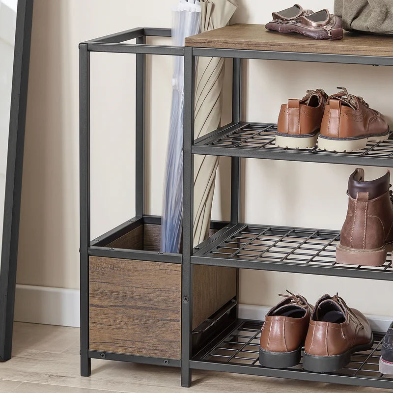 SoBuy FSR112-N Étagère à Chaussures 4 Niveaux, Meuble à Chaussures, Porte-Chaussures avec 3 Étagères, 1 Grand Dessus pour Sacs et 1 Porte-parapluie