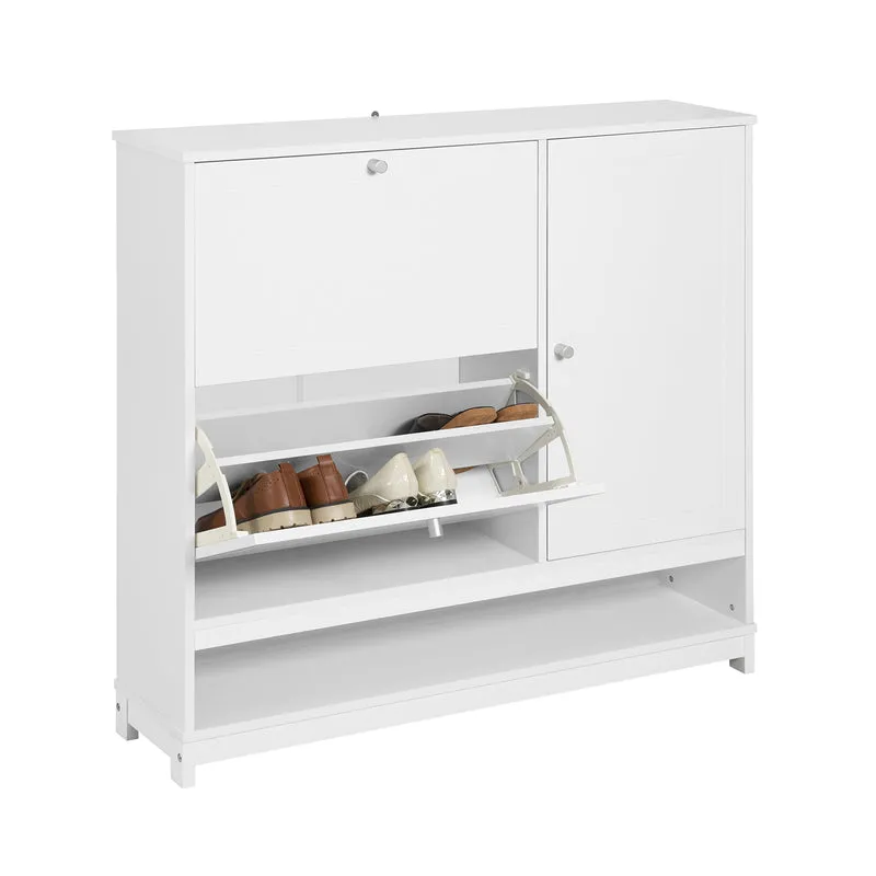 SoBuy FSR114-W Armoire à Chaussures 2 Abattants, 1 Porte et 1 Compartiment Ouvert pour Entrée Couloir – Blanc
