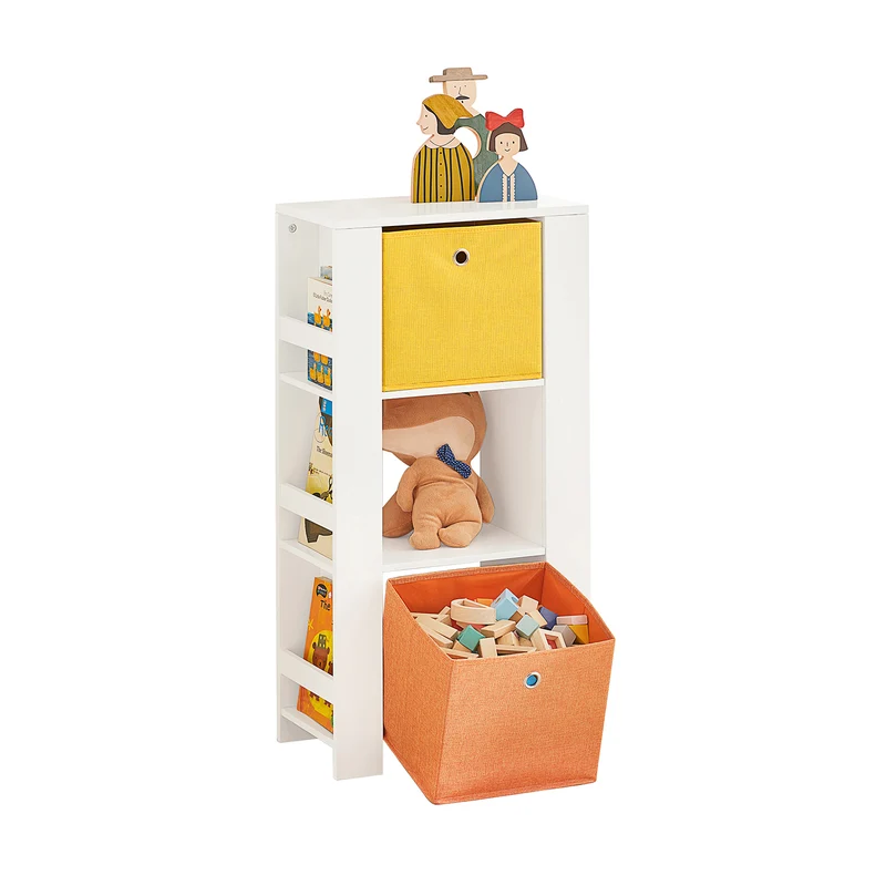 SoBuy KMB48-W Bibliothèque Enfants, Armoire de Rangement pour Livres et Jouets pour Enfant, avec 2 Paniers et 2 Étagères latérales