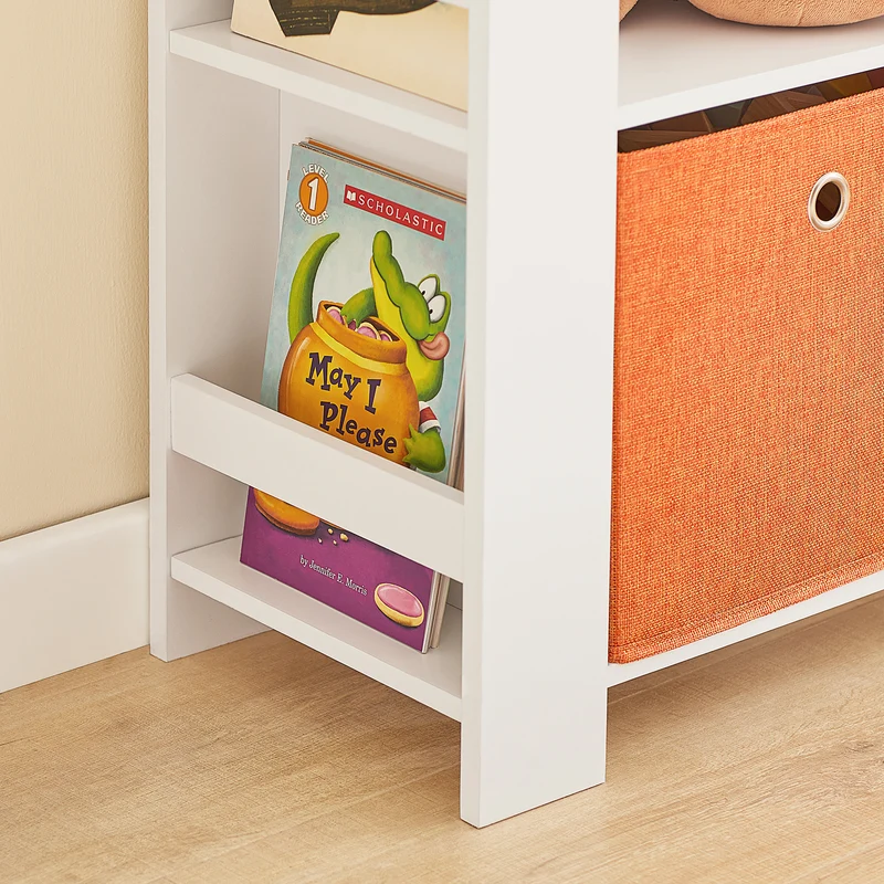 SoBuy KMB48-W Bibliothèque Enfants, Armoire de Rangement pour Livres et Jouets pour Enfant, avec 2 Paniers et 2 Étagères latérales