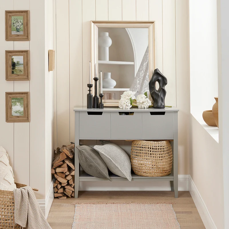 SoBuy FSB51-HG Table Console, Table d’Entrée, Bout de Canapé avec 3 tiroirs et 1 étagère