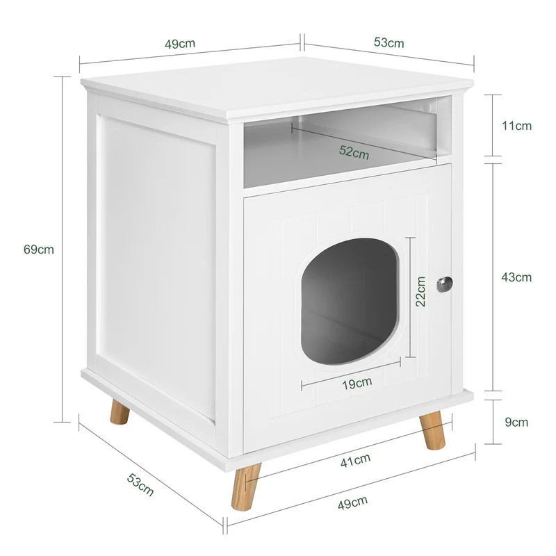 SoBuy HAT01-W Table d’Appoint, Bout de Canapé, Table de Chevet, Maison de Toilette pour Chat avec 1 Compartiment Ouvert et 1 Porte