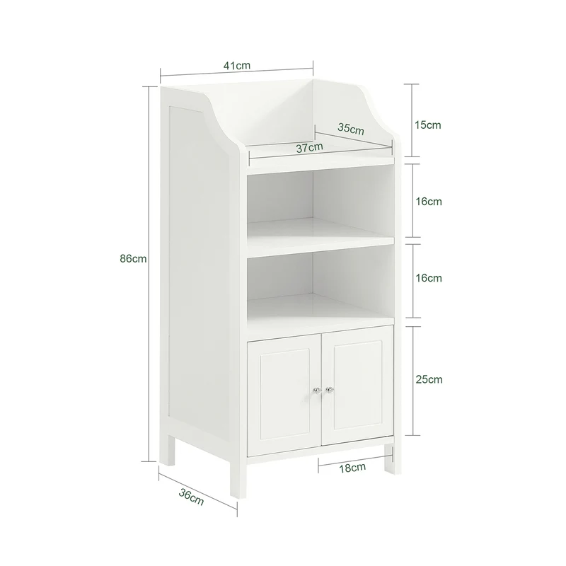 SoBuy BZR56-W Meuble Bas de Salle de Bain Commode Armoire de Rangement sur Pied avec 3 étagères et 2 Portes, Blanc, 41x36x86 cm