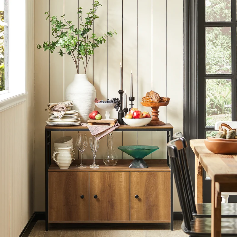 SoBuy FSB63-PF Buffet Meuble de Rangement Armoire Multi-rangements avec 3 Portes, pour Cuisine, Salle à Manger, Salon, Cadre en Acier Stable