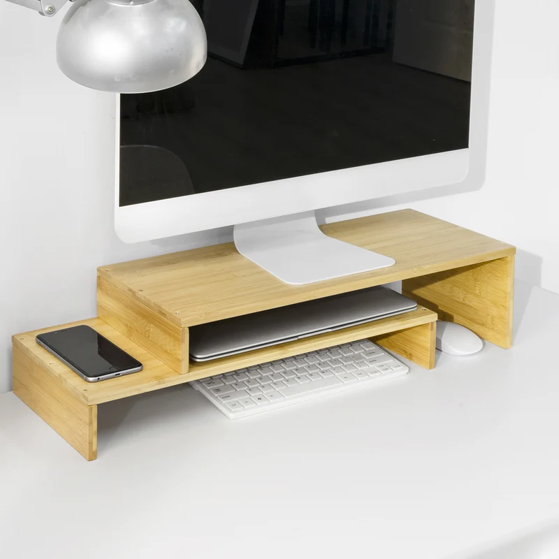 SoBuy BBF07-N Design Support de Moniteur Réglable, Réhausseur d'écran Ergonomique, pour 2 Écrans d'Ordinateur Univer