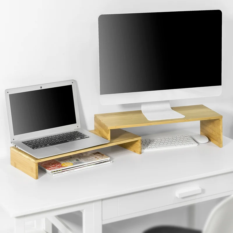 SoBuy BBF07-N Design Support de Moniteur Réglable, Réhausseur d'écran Ergonomique, pour 2 Écrans d'Ordinateur Univer