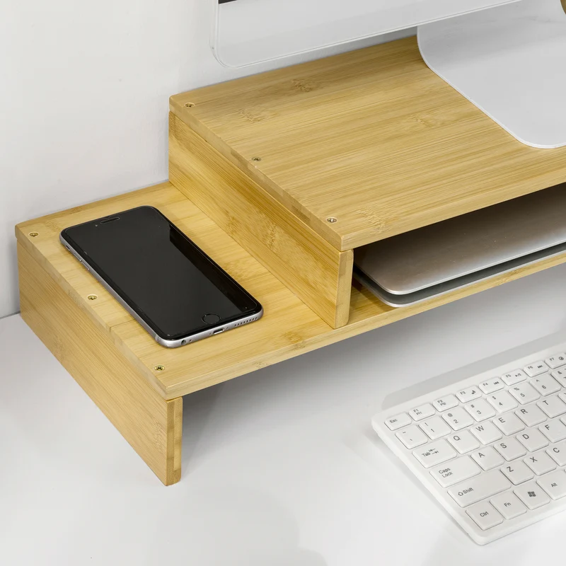 SoBuy BBF07-N Design Support de Moniteur Réglable, Réhausseur d'écran Ergonomique, pour 2 Écrans d'Ordinateur Univer