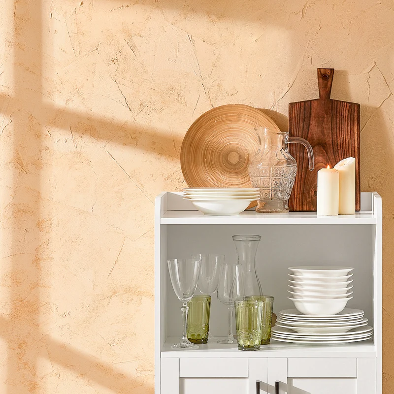 SoBuy FSB47-W Buffet Meuble de Rangement Micro-Ondes Commode Armoire à Micro-Ondes Placard 2 Portes, 1 Compartiment Ouvert avec Passe-câble, 60x40x120cm, Blanc