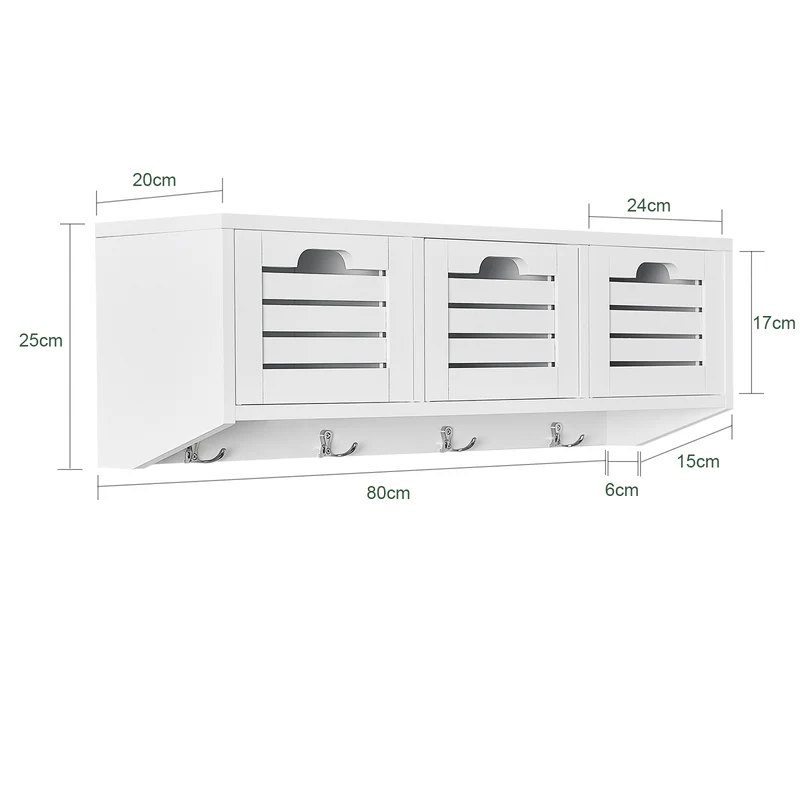 SoBuy FHK19-W Porte-manteau Étagère murale Meuble d’Entrée Patères Étagère Suspendue Vestiaire avec 3 paniers et 4 crochets 80x20x25 cm