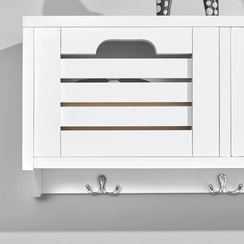 SoBuy FHK19-W Porte-manteau Étagère murale Meuble d’Entrée Patères Étagère Suspendue Vestiaire avec 3 paniers et 4 crochets 80x20x25 cm