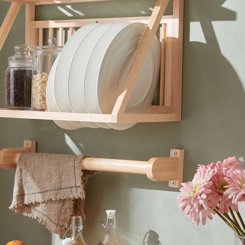 SoBuy KCR11-N Porte-Assiettes Murale Etagère Murale pour Rangement Cuisine Porte-Couverts Etagère à Epices Égouttoir