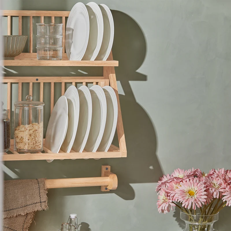 SoBuy KCR11-N Porte-Assiettes Murale Etagère Murale pour Rangement Cuisine Porte-Couverts Etagère à Epices Égouttoir