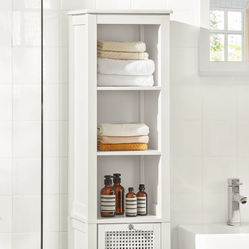 SoBuy BZR36-W Meuble Colonne de Salle de Bain Armoire Haute Placard de Rangement avec 1 porte, 1 tiroir et 3 étagères