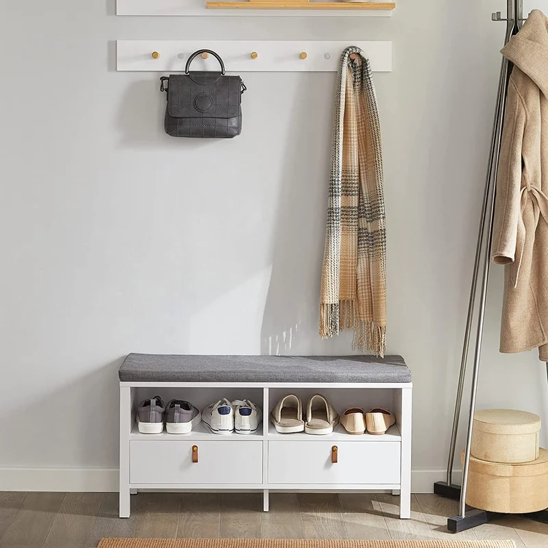 SoBuy FSR106-W Banc à Chaussures avec Coussin Rembourré et Rangement pour Entrée Couloir – 90x30x46 cm, Blanc